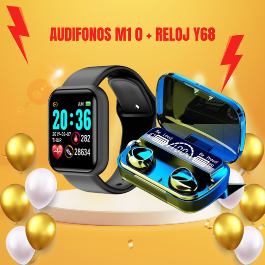 RELOJ Y68 + AUDIFONO M10
